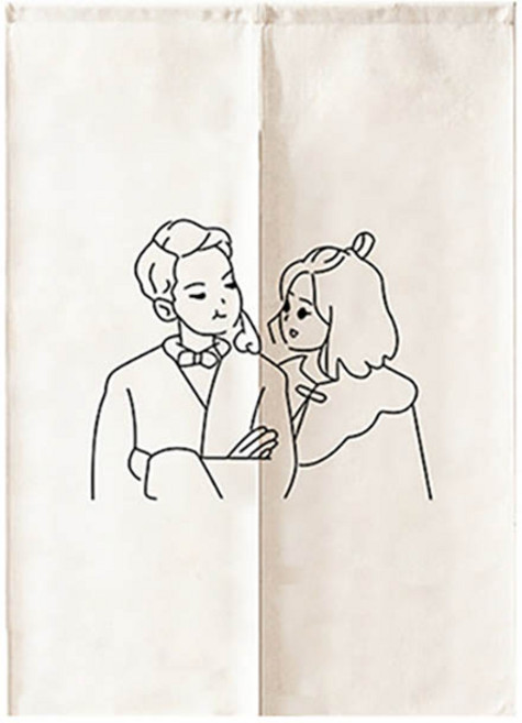 올나인 에이홉 사랑스러운 커플 라인 프린팅 파티션 커튼 양문형