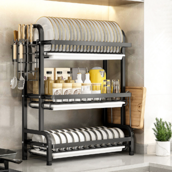 그릇 설거지 정리대 선반 43cm, 블랙, 1개, 3단