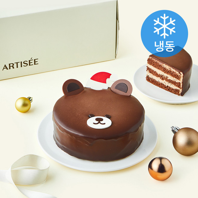 아티제 발로나 산타 테디베어 초코 케이크 (냉동), 490g, 1개