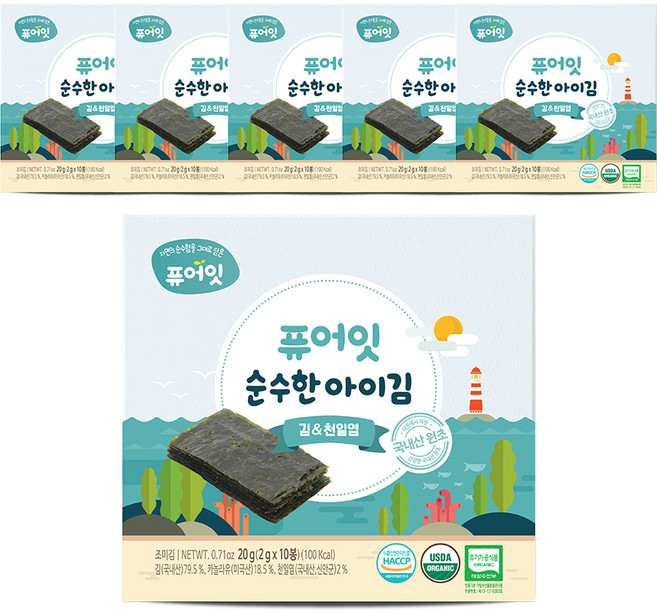 퓨어잇 순수한 아이김 김, 20g, 6개, 김