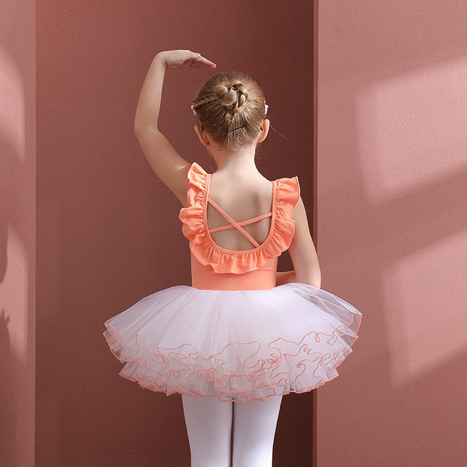 Bebeniz 女童交叉綁帶荷葉邊無袖緊身芭蕾舞裙套裝