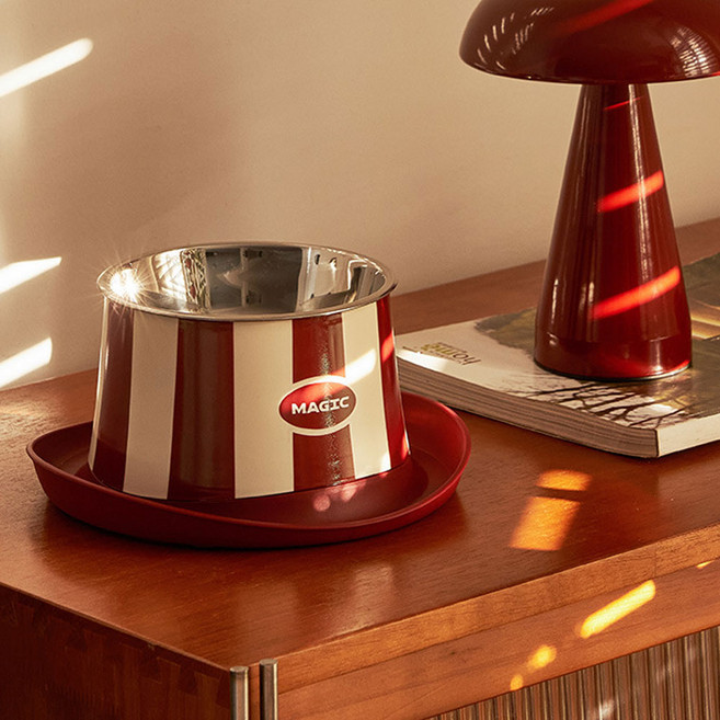 레드퍼피 반려동물 포엔즈 높이조절 식기 + 그릇 세트, 다크레드, 1세트