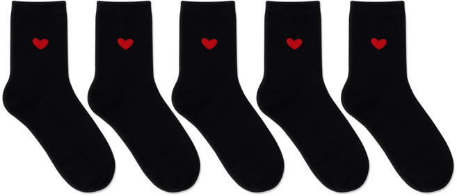 박군 여성용 PG 하트 중목 양말 5족 세트