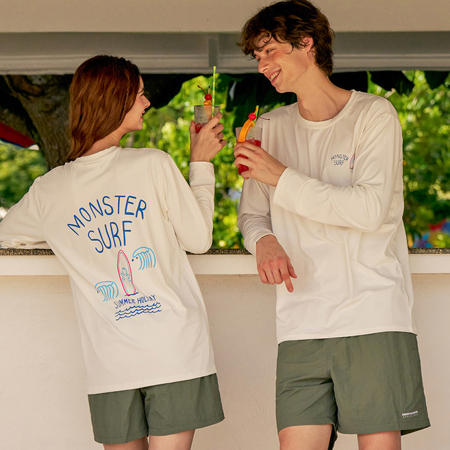 블랙몬스터핏 몬스터서핑 긴팔 래쉬가드 + 비치팬츠 세트