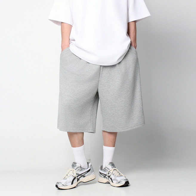 플레이즈 남성용 에센셜 코튼 버뮤다 핀턱 스웨트 팬츠 반바지