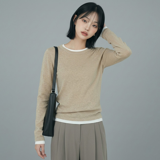 페이퍼먼츠 여성용 라벨르 페이크 레이어드 긴팔 티셔츠 13844