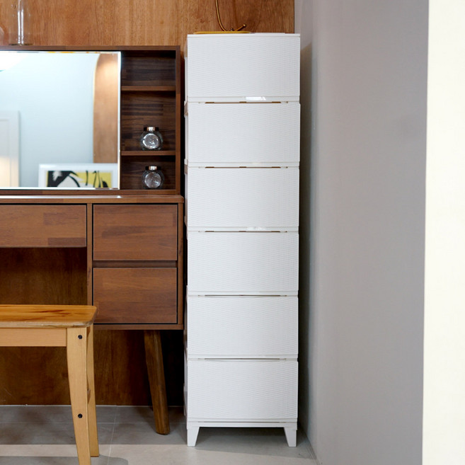 보노하우스 국내 제조 가든 라탄 서랍장 6단, 화이트, 6개