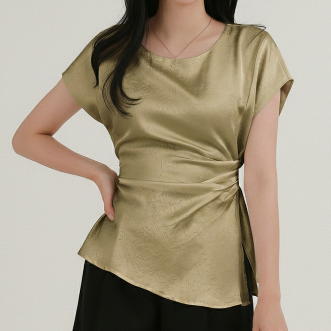 페이릿 여성용 루즈핏 드레이프 새틴 셔링 블라우스