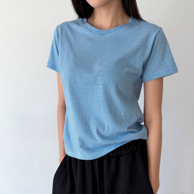 라라온 여성용 라운드넥 스트라이프 반팔 티셔츠 26TSP3800