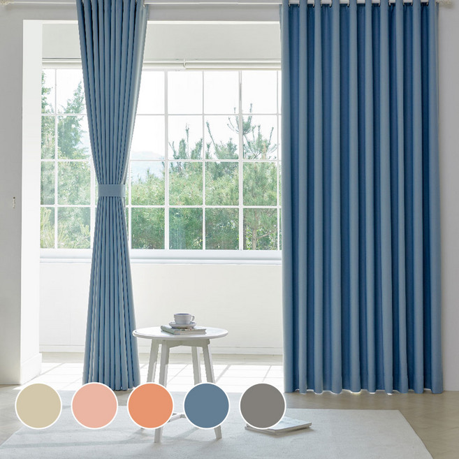 뷰하우스 멜란지 3중직 사계절 양면 암막커튼 2p