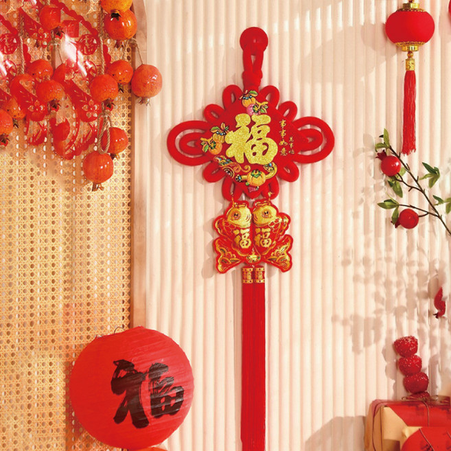 小麥購物 福字中國結掛件 柿柿如意掛魚#15 CNY012, 紅色