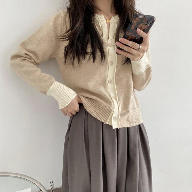 아이엠몽 여성용 베리비 배색 베이직 니트 가디건