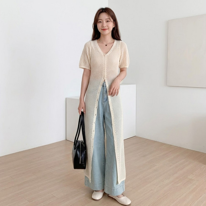 MarketA 女款V領層次感網紗短袖連身裙 M263-0637