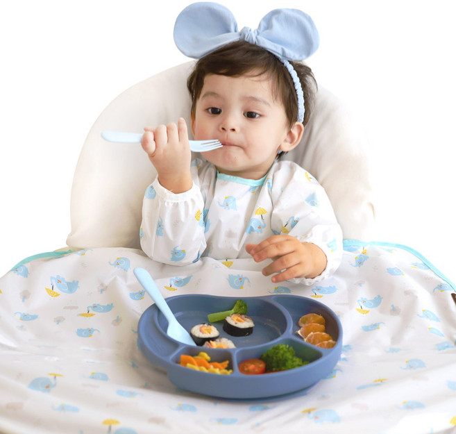 베이비클로 긴팔 일반형 이유식 턱받이, 코끼리블루, 1개입, 1개