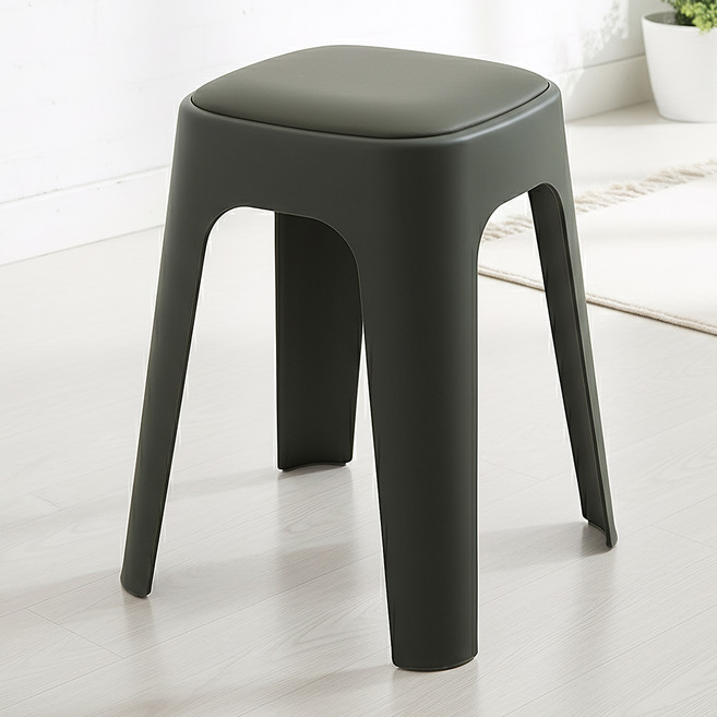 로티홈시스 르엘 이음 가죽 플라스틱 등받이 없는 보조 화장대 스툴 의자 사각, 딥그린, 1개