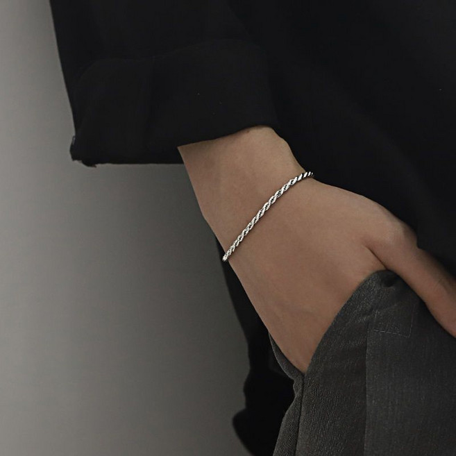 비아워게스트 남성용 스틸 레이어드 트위스트 팔찌