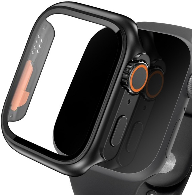 아이몰 애플워치 호환 울트라st 9H 강화유리 풀커버 프레임 케이스, 블랙, 1개