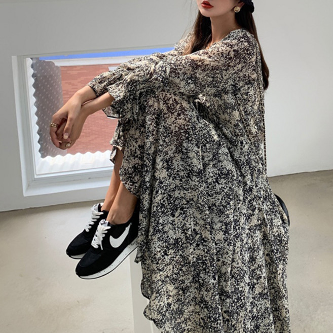 LUNA GIRL Daylong 雪紡長洋裝 含大尺碼, 花朵