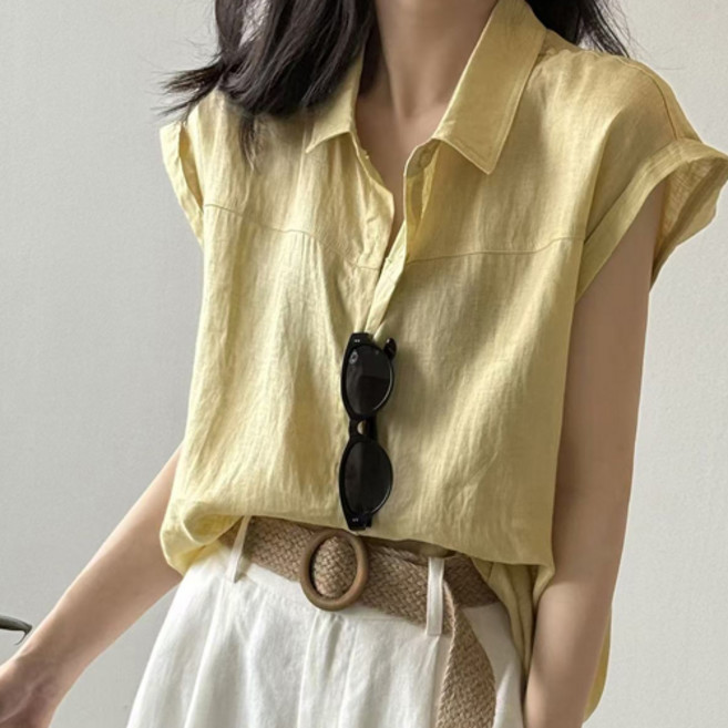 플로우폼 깔끔한 데일리 심플 민소매 블라우스 셔츠