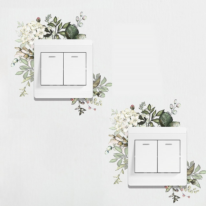 LANO 플라워 무드 인테리어 스위치 커버 스티커 2p, 화이트 플로럴
