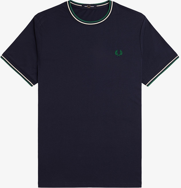 FRED PERRY M1588 雙邊飾條短袖T恤, D.Carbon + L.Ecru + Label Grn