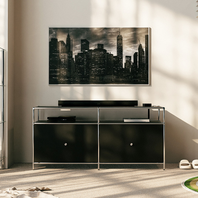 그린우드 엘레나 미드센츄리 높은 모듈 1단 서랍 거실장 1200 방문설치, 블랙