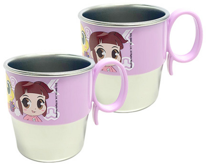 르번 국산 신비아파트 스텐 손잡이컵, 혼합색상, 2개