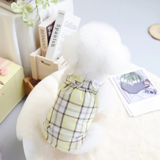 요런개 반려동물 체크 원피스 하네스, NO 02 옐로우, 1개