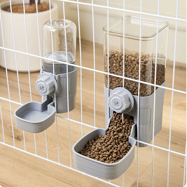 딩동펫 반려동물 울타리 걸이형 반자동 급수기 + 급식기 세트, 그레이, 1세트