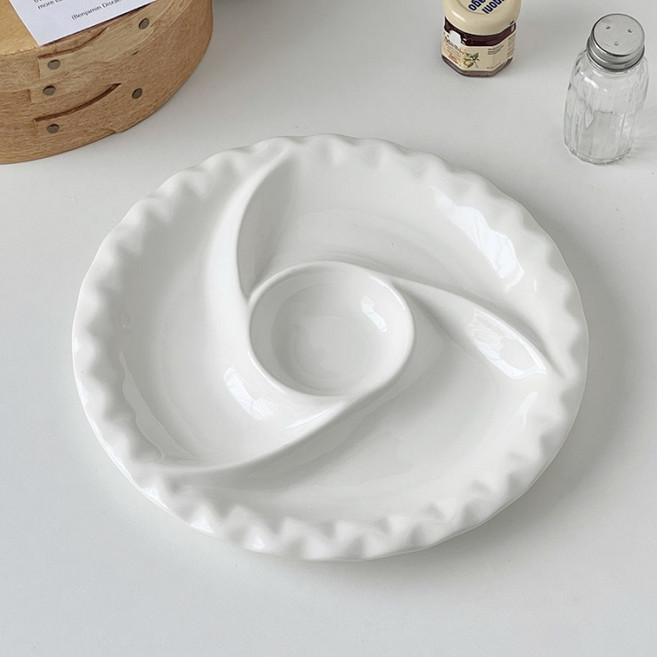 다파랑 홈카페 나눔 식판 안주 접시 소스볼 일체형 소 HJ1325, 화이트, 1개