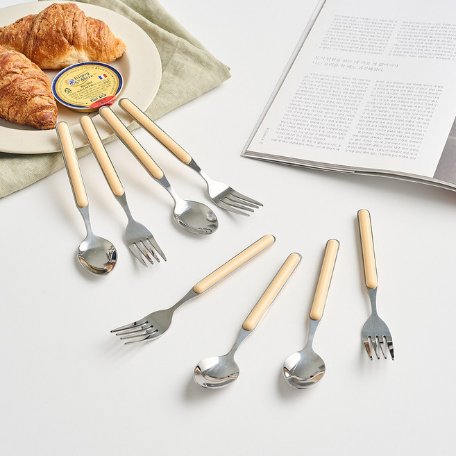 모던하우스 ON 심플 커트러리 세트, 버터크림, 디저트포크(4p) + 디저트스푼(4p), 1세트