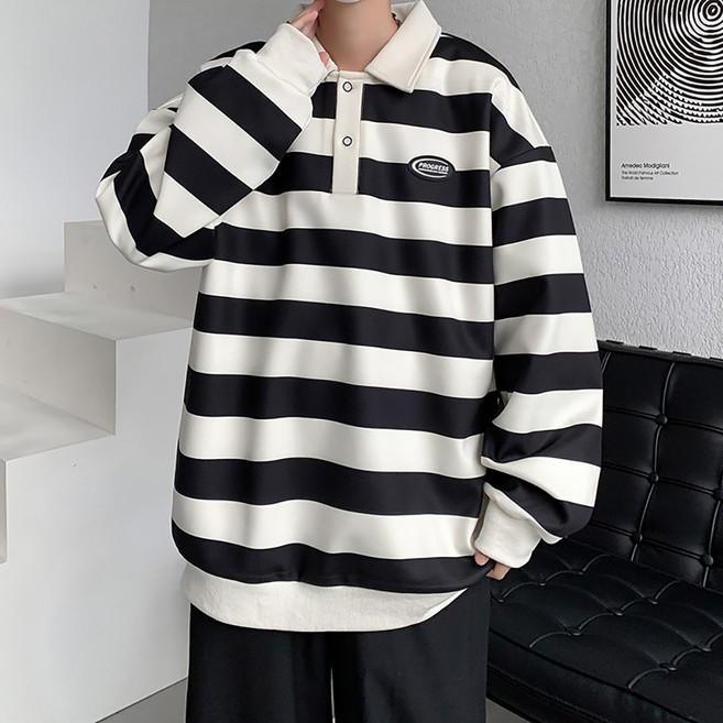 DM 스트라이프 카라 맨투맨