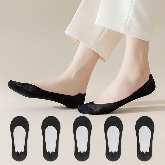 시너싹스 여성용 전체 실리콘 쿨 망사 덧신 5켤레 세트