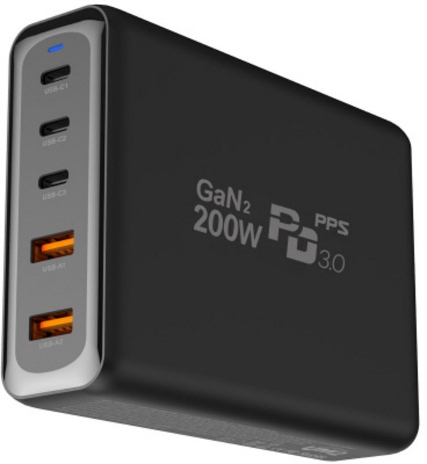 유엠투 200W GaN2 PD 접지형 5포트 고속 충전기, 블랙, 1개