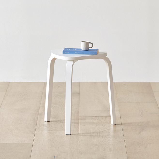 룸앤홈 페블 우드 스툴, 화이트, 1개