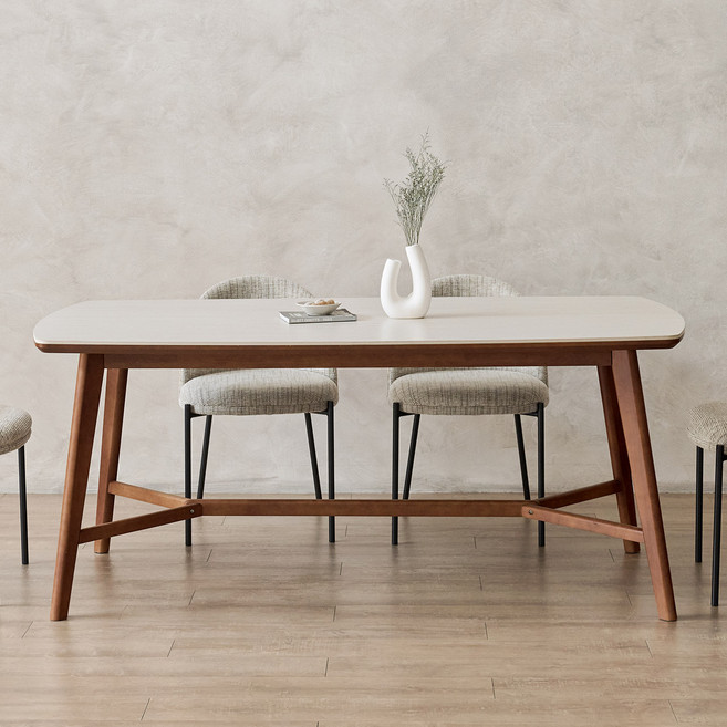 룸앤홈 모블러 밀로 세라믹 원목테이블 방문설치, 아이보리 + 월넛, 2인용