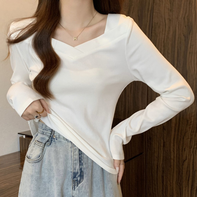 라라티나 여성용 칼모 레이어드 브이넥 긴팔 티셔츠