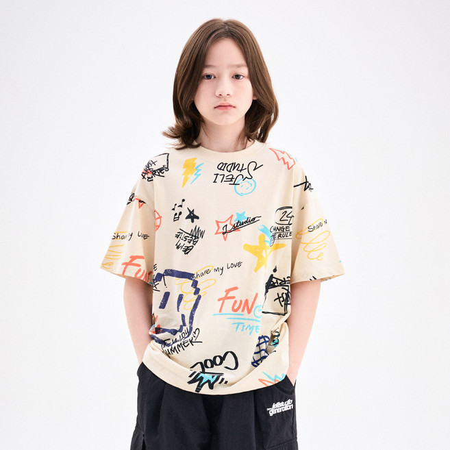 젤리스튜디오 아동용 통기성 스트릿 그래피티 오버핏 티셔츠