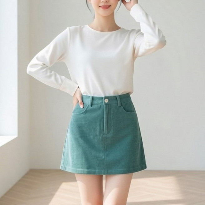 언헤브 여성용 코듀로이 A라인 미니 스커트