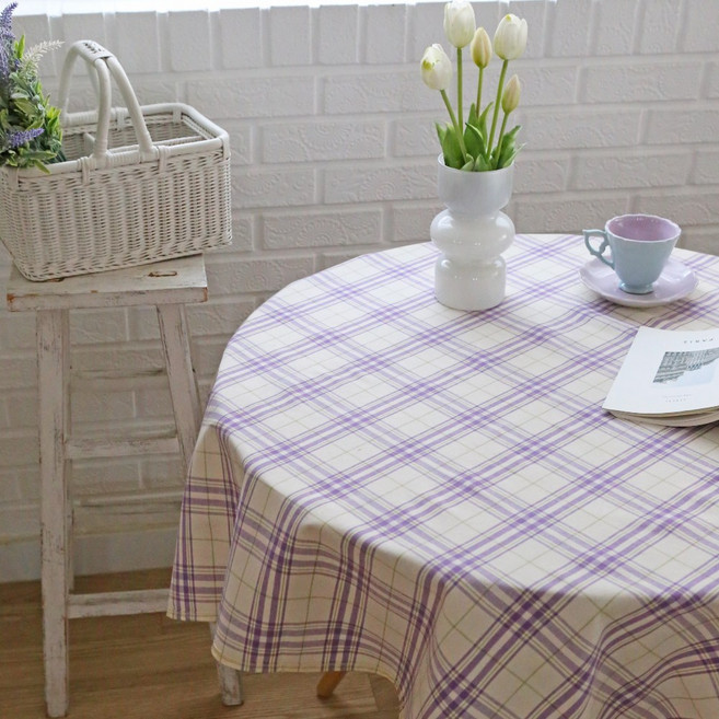 데코토닉 캐쥬얼 체크 식탁보 코팅 방수O, 코팅(방수O), 4인, 바이올렛, 1개, 4인(130 x 170 cm)