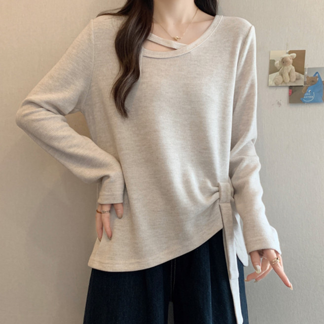 포플러앤씨 여성용 듀오라드 빅사이즈 언발 긴팔 티셔츠 P26SPT112104