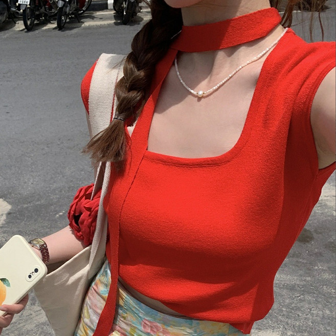 더시럽 여성용 아이스 슬림 니트 민소매 + 머플러 세트