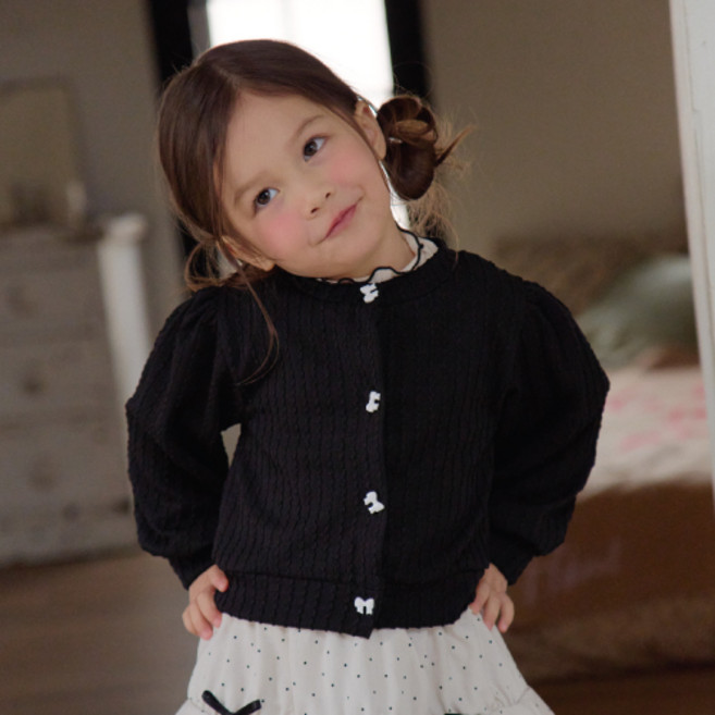 키키모라 아동용 웨이브 리본 가디건