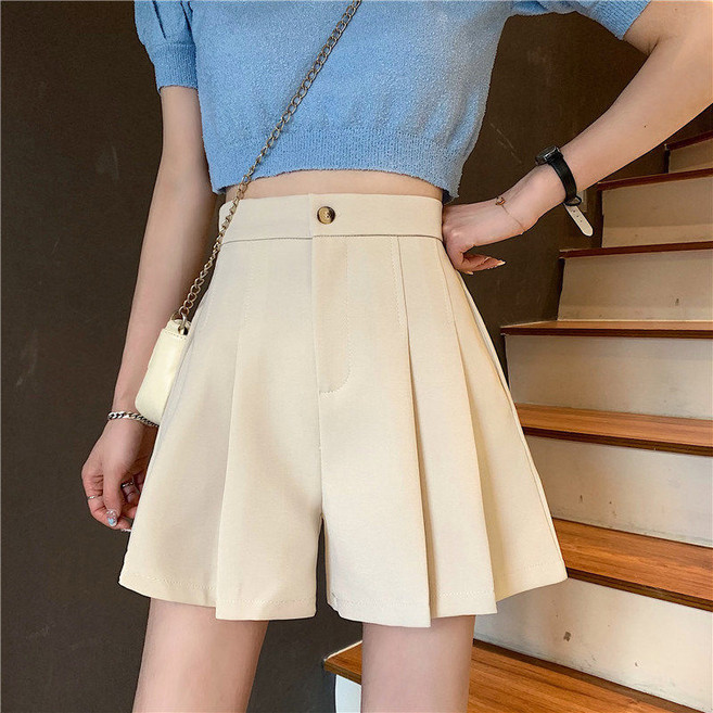mondeuseupat 女士褶皺後鬆緊腰帶西裝短褲 MO134