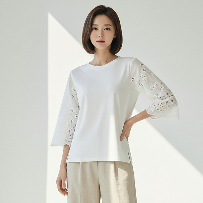 아뗄릭 베아모 펀칭 플라워 자수 블라우스 11599