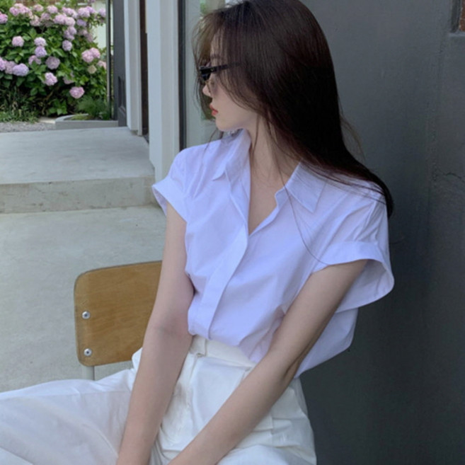 PEONIST 女款現代風簡約袖翻領襯衫