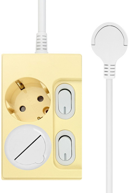 원스탑 제로갭 개별형 슬림 납작멀티탭 2구 16A 3m + 안전커버 세트, 버터 옐로우, 1세트