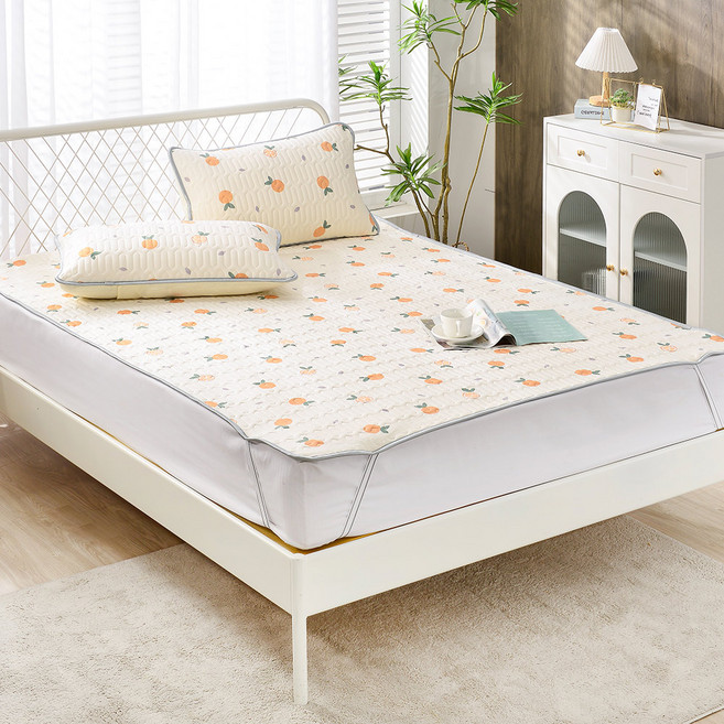 FOCA 天然乳膠冰絲涼蓆 + 枕套 2個, 清新柑橘, 1cm