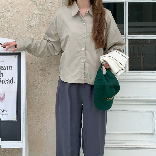 린다샵 여성용 란티블 카라넥 베이직 세미 크롭 셔츠 cpnb3042k47