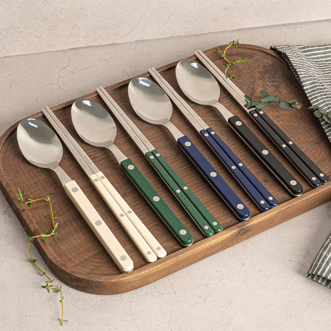 티니블랑 레브 한식 커트러리 수저 4종 세트, 아이보리, 그린, 네이비, 블랙, 1세트, 숟가락 4p + 젓가락 4p